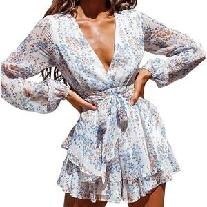 Saints + Secrets Romper Womens Floral Ruffle Long Sleeve Tie Waist Small